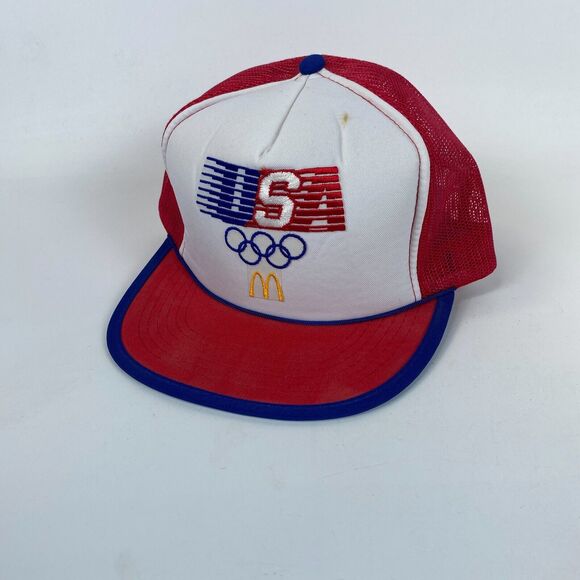McDonald's USA 1984 Olympics Trucker Cap Mens‎ One Size Red White Blue Snapback - Picture 1 of 7
